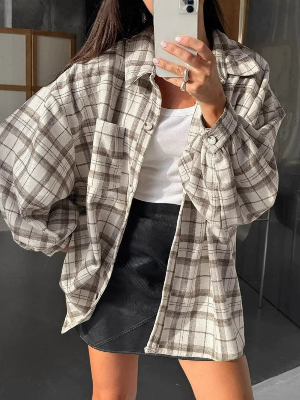 Forever 21 Spring Summer Vintage Plaid Shirt Loose Casual